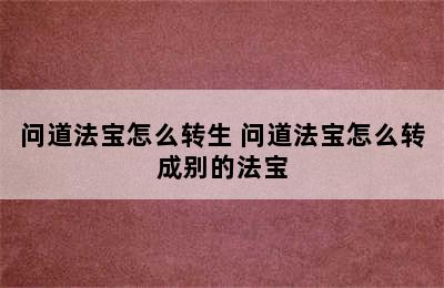 问道法宝怎么转生 问道法宝怎么转成别的法宝